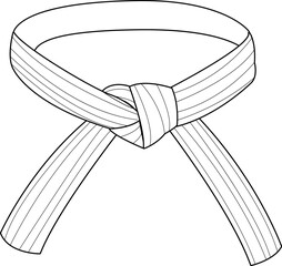 Martial arts belt with different rank colors for skill level. Karate, taekwondo, judo, jujitsu, kickboxing, or kung fu belts. Vector black and white coloring page. © stockakia