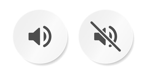 Loudspeaker and mute icon set for user interface design elements. Speaker on and speaker off symbol. Sound on and off icon. Ring and silent mode icon vector. 