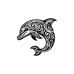 doodle tribal art style of dolphin fish vector illustration