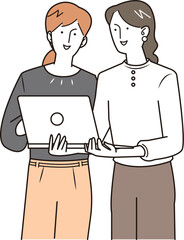 パソコンを持って話し合う女性社員