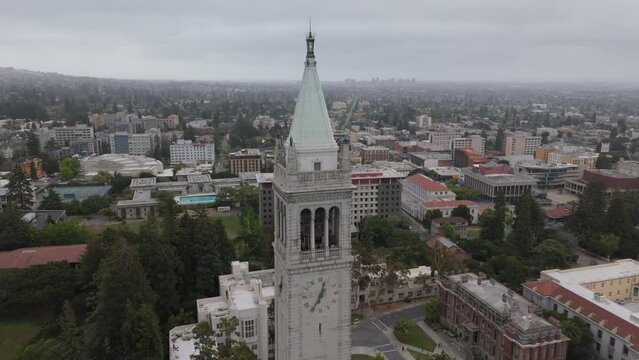 alt flying clockwise around Campanile tower on UC Berkeley campus