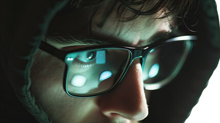 Hacker on white isolated transparent background