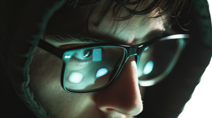 Hacker on white isolated transparent background