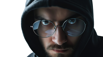Hacker on white isolated transparent background