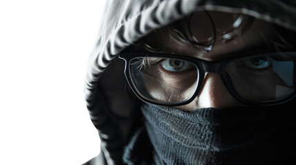 Hacker on white isolated transparent background