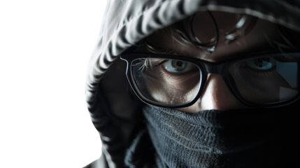 Hacker on white isolated transparent background