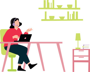 Girl wearing headphones using laptop