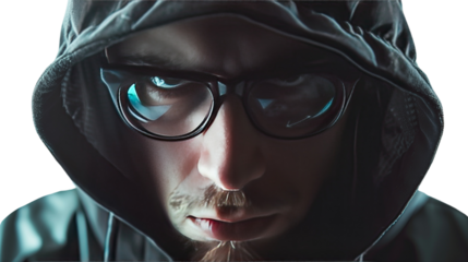 Hacker on white isolated transparent background