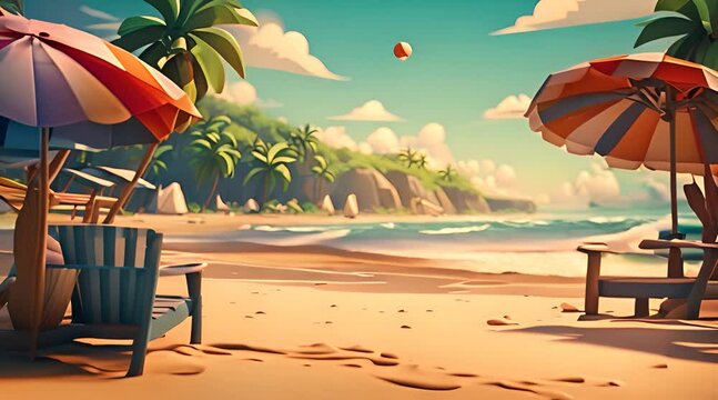 Tropical Bliss: Animated Cartoon Beach Scene