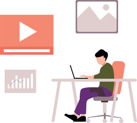 A boy is working on a laptop.