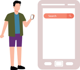 Boy is searching business on mobile.