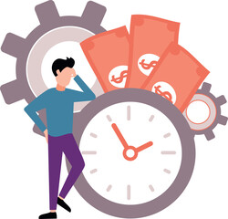 The boy is thinking about cash.