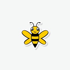 Cute bee logo icon sticker isolated on gray background