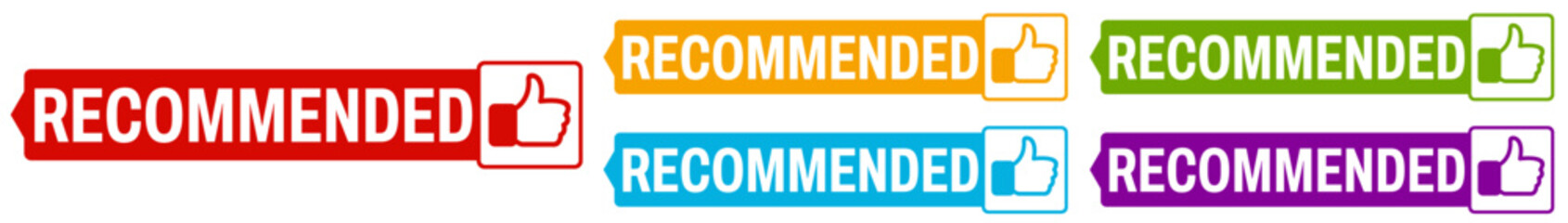 set collection colorful trendy recommended sign icon. Recommend thumb labels template design vector illustration