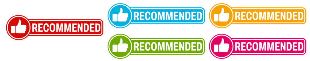 set collection colorful trendy recommended sign icon. Recommend thumb labels template design vector illustration