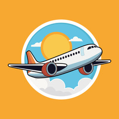 Travel  sticker . A plane flying through the sky