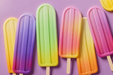 Ombre fruit popsicles in shades of purple on a bright yellow stick