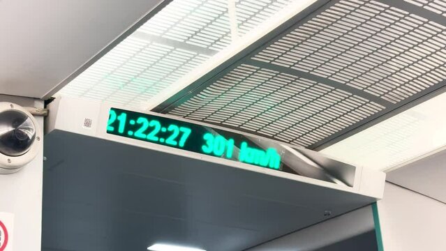 Speed meter inside a magnetic train in Shanghai, China.