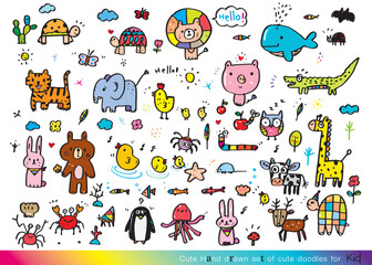 Cute animal hand drawn Doodle Vector