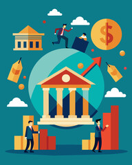 In the wake of the economic crisis financial institutions are offering bailouts to businesses in order to mitigate the potential damage to the economy.. Vector illustration