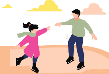 The boy and the girl are skating.