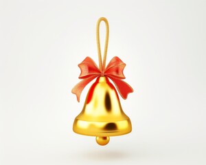 Gold bell with bow. Isolated cartoon 3d illustration on white background. 