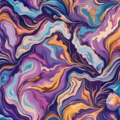 Seamless pattern of gemstone liquid marble with amethyst and sapphire tones, Generative AI