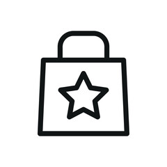 Shopping bag with star symbol isolated icon, luxury paper bag vector symbol with editable stroke