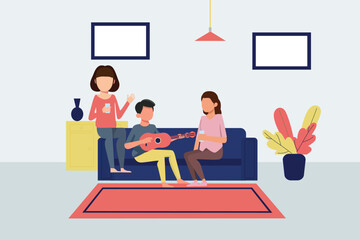 Gathering Family Concept. Colored flat vector illustration isolated.