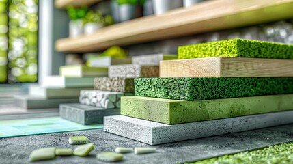 Sustainable Construction - Eco-Friendly Building Materials Close-Up with Neon Green Highlights