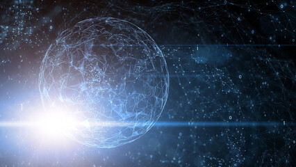 Obraz premium Digital shiny sphere cyberspace background illustration.