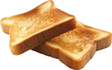 Two slices of toasted bread isolated on transparent background.
