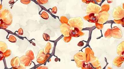 Vintage Style Orchid Plant Branch Pattern