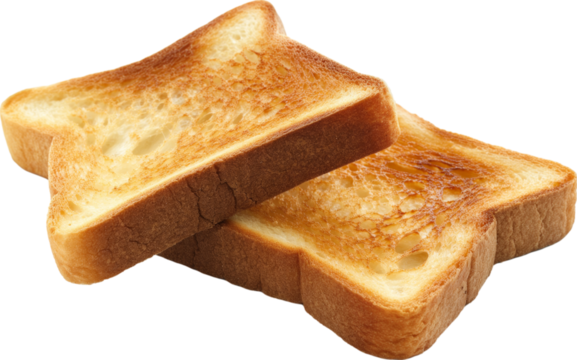 Two slices of toasted bread isolated on transparent background.