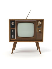 Retro old tv with blank screen isolated cutout on white background. 3d illustration