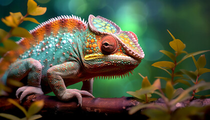 Fototapeta premium Colorful Chameleon in Vibrant Detail