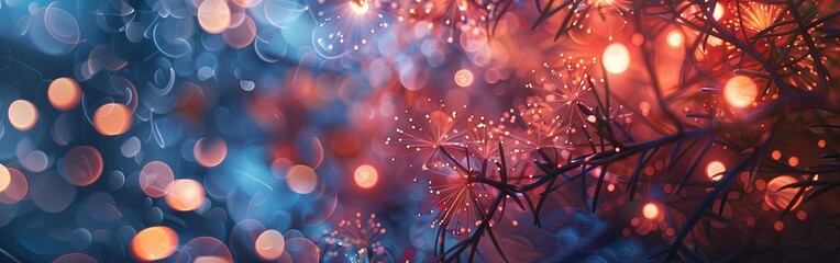 Explosive Red and Blue Fireworks Display Night Sky