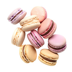 Obraz premium Assorted colorful macarons arranged in a pleasing pattern, showcasing their delicious and delicate texture. Perfect for bakery or dessert themes.