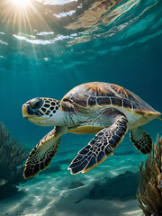 Fototapeta premium Turtle under water , turtle in the sea