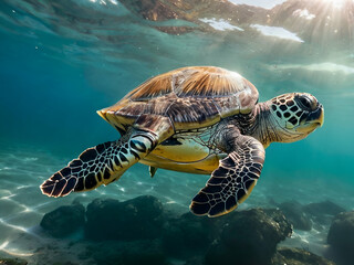 Fototapeta premium Turtle under water , turtle in the sea
