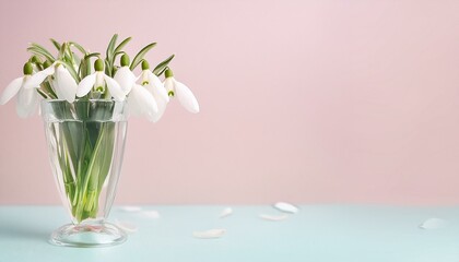 Spring Elegance: Pastel Space Bouquet with Snowdrops in a Glass Goblet"