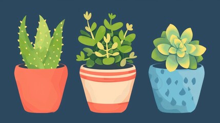 Illustration of potted succulents in a stylish icon design
