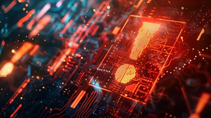 Fototapeta premium Abstract technological background with exclamation mark symbol. Attention concept.