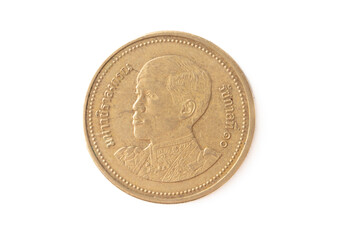 Thailand coin isolated on white background. Close-up