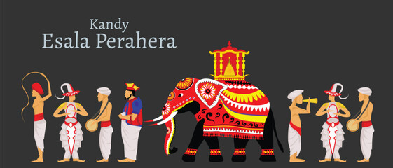 Kandy Esala Perahera. Sri Lanka. kanday Dalada Kingdom. Sri Lanka traditional perahara. Vector Art.