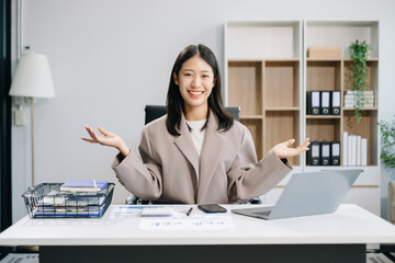 Asian business woman in the modern office with copy space