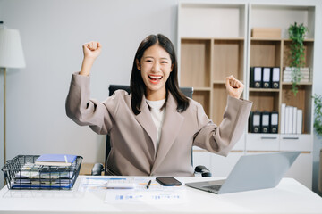 Asian business woman in the modern office with copy space