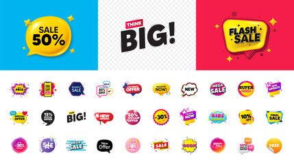 Discount offer sale banners. Best deal price stickers. Flash special offer tag. Sale bubble coupon. Promotion discount banner templates design. Buy offer sticker, think big. Vector illustration