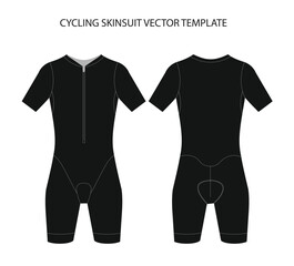 Cycling Short Sleeve Skinsuit Mockup Vector Design Template in Black