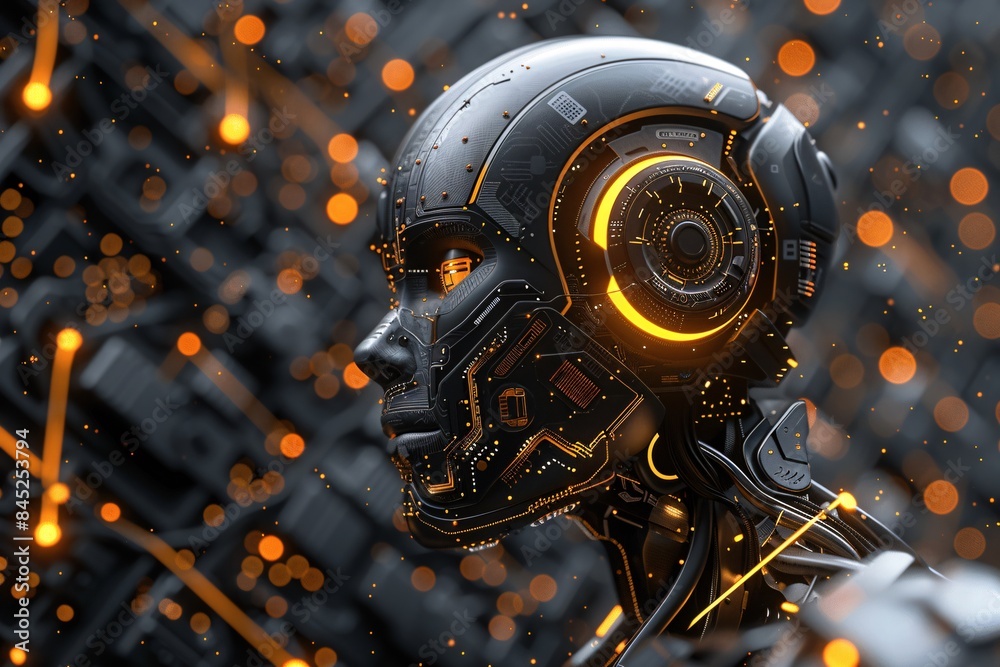 Poster editorial style illustration of a machine learning process featuring artificial intelligence, deep d